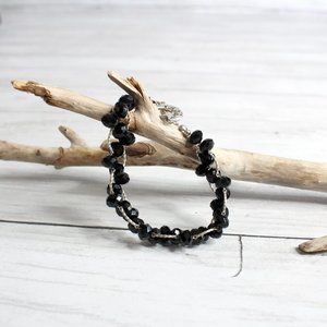 Handcrafted Women's Beaded Bracelet Artisan Jewelry Black Silver Moon